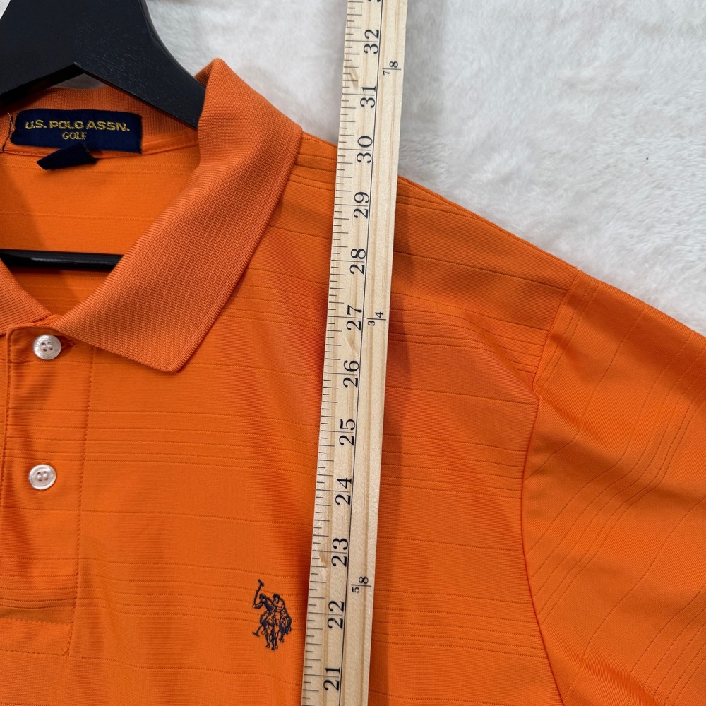 U.S. Polo Assn Golf Polo Shirt Mens Large Orange Textured Stripe Short Sl - Picture 4 of 11